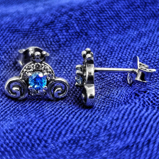 Cercei Argint 925 rodiat Coronita cu zirconii albe si albastre