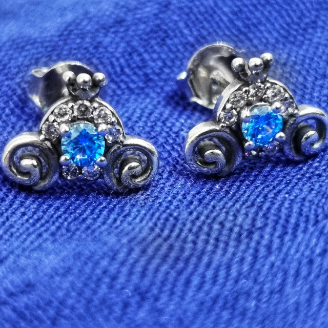 Cercei Argint 925 rodiat Coronita cu zirconii albe si albastre