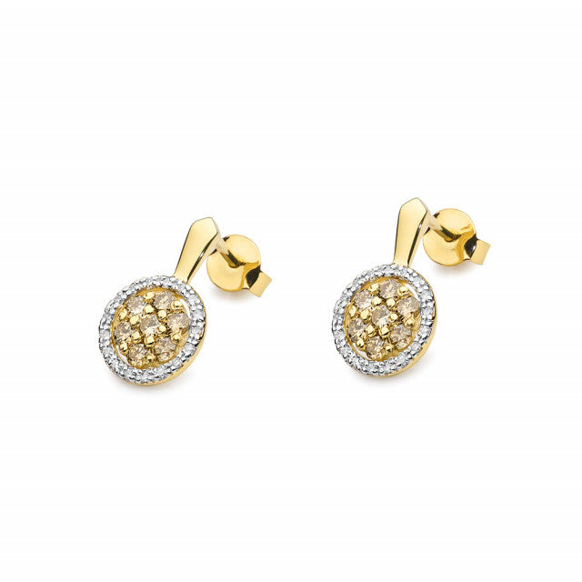 Cercei Aur 14K cu Diamante Naturale Maro 0.70 ct si Diamant Alb 0.17 ct