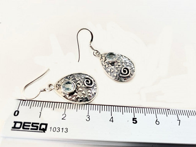 Cercei din Argint 925 cu Topaz Albastru, 3.6 cm