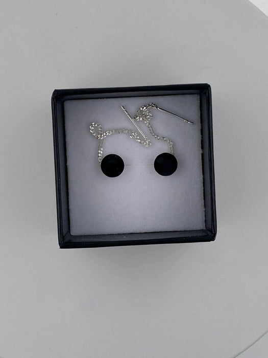 Cercei lant argint cu zirconii  albe sau negre,7 mm