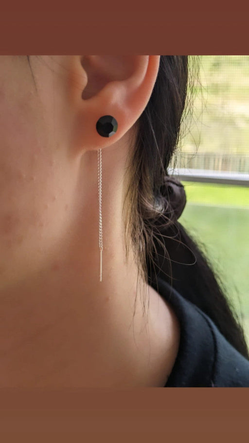 Cercei lant argint cu zirconii  albe sau negre,7 mm