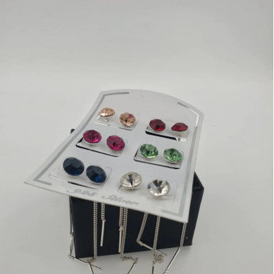 Cercei lant argint cu zirconii colorate, 7 mm