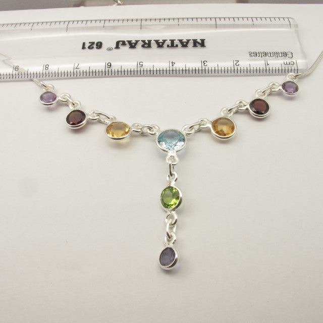 Colier Argint 925 cu Ametist, Citrin, Garnet, Iolit, Peridot si Topaz Albastru, 45.2 cm lungime