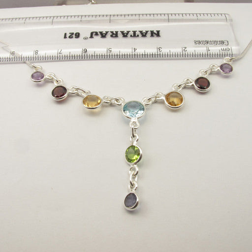 Colier Argint 925 cu Ametist, Citrin, Garnet, Iolit, Peridot si Topaz Albastru, 45.2 cm lungime