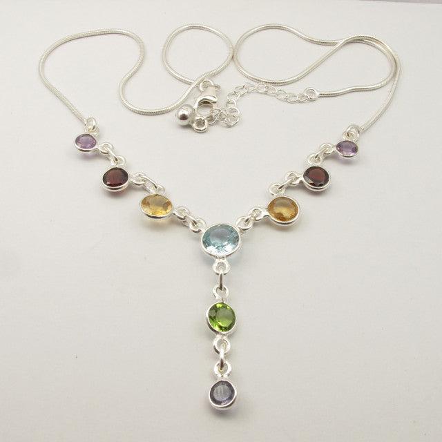 Colier Argint 925 cu Ametist, Citrin, Garnet, Iolit, Peridot si Topaz Albastru, 45.2 cm lungime