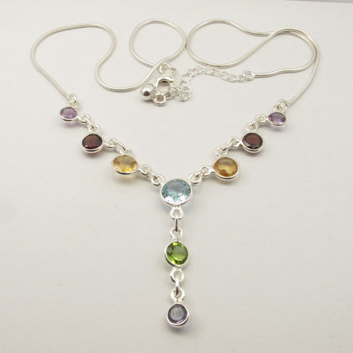 Colier Argint 925 cu Ametist, Citrin, Garnet, Iolit, Peridot si Topaz Albastru, 45.2 cm lungime