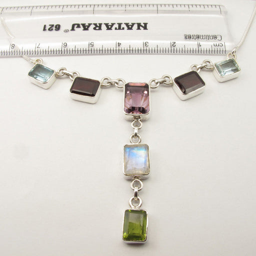 Colier Argint 925 cu Ametist, Garnet, Peridot, Piatra lunii si Topaz Albastru, 48.4 lungime