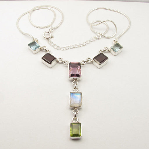 Colier Argint 925 cu Ametist, Garnet, Peridot, Piatra lunii si Topaz Albastru, 48.4 lungime