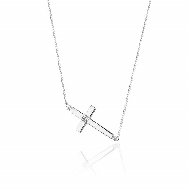 Colier Cruciulita Aur 14 K cu Diamante Naturale 0.005 ct