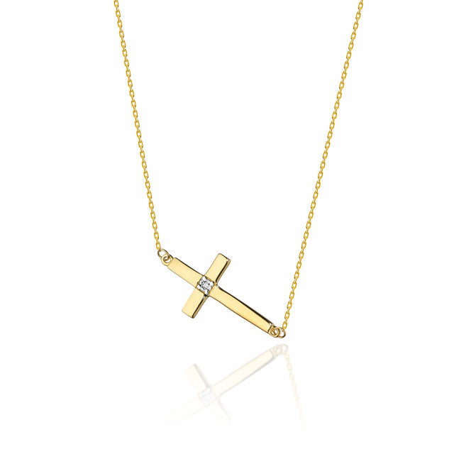 Colier Cruciulita Aur 14 K cu Diamante Naturale 0.005 ct