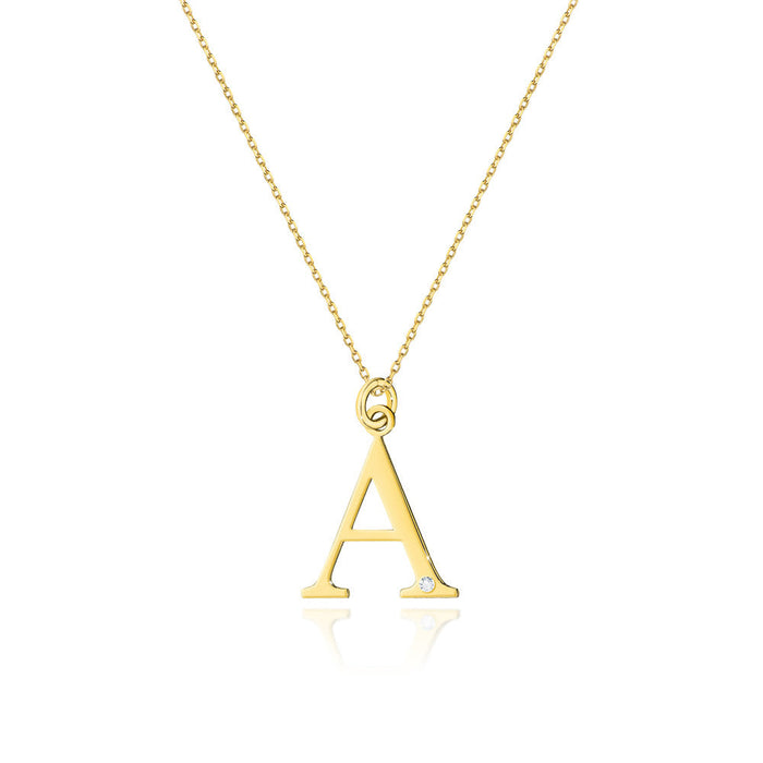 Colier cu pandantiv litera A din Aur 14K cu Diamant Natural 0.005 ct
