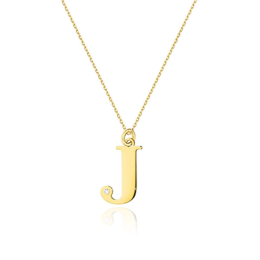 Colier cu pandantiv litera J din Aur 14K cu Diamant Natural Natural 0.005 ct