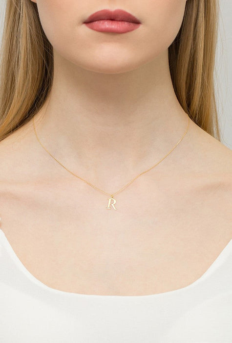 Colier cu pandantiv litera R din Aur 14K cu Diamant Natural 0.005 ct