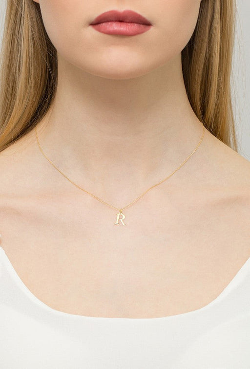 Colier cu pandantiv litera R din Aur 14K cu Diamant Natural 0.005 ct