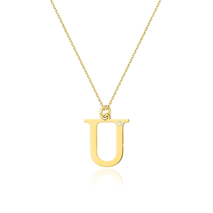 Colier cu pandantiv litera U din Aur 14K cu Diamant Natural Natural 0.005 ct