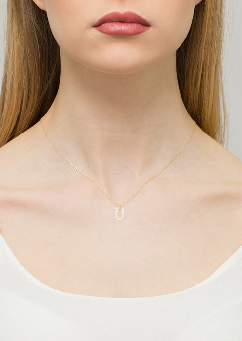 Colier cu pandantiv litera U din Aur 14K cu Diamant Natural Natural 0.005 ct