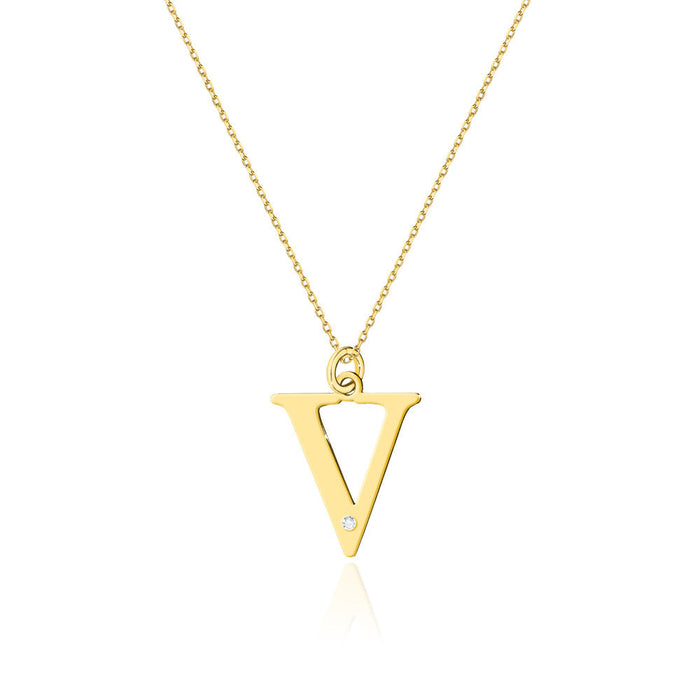 Colier cu pandantiv litera V din Aur 14K cu Diamant Natural Natura 0.005 ct