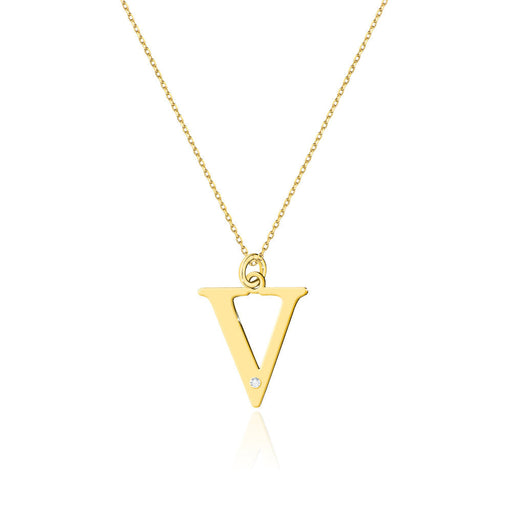 Colier cu pandantiv litera V din Aur 14K cu Diamant Natural Natura 0.005 ct
