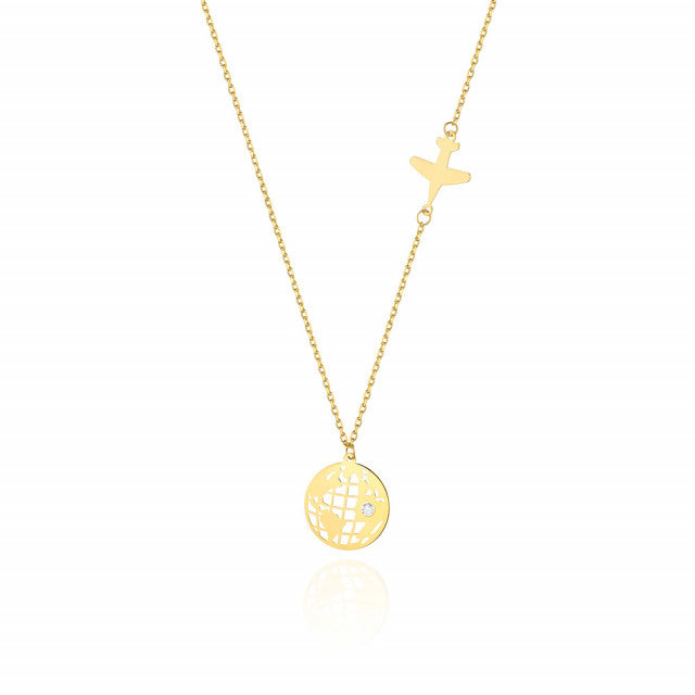 Colier Glob Pamantesc Aur 14k cu Diamante Naturale 0.005 ct