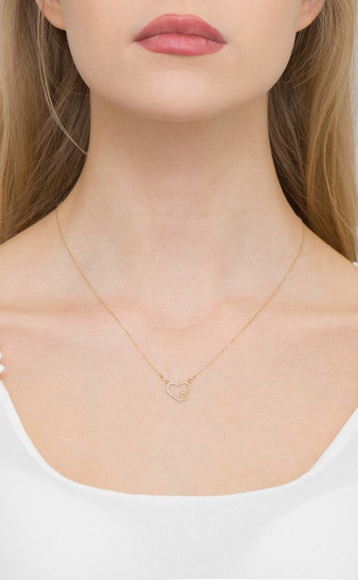 Colier Inimioare Aur 14k cu Diamante Naturale 0.03 ct