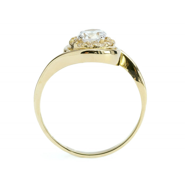 Inel Aur 8K Cu Piatră Mare și Detaliu Floral