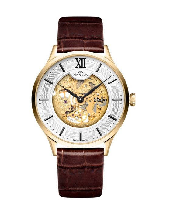 Ceas Appella, L90.1B63SM, 41 mm, gold, capac spate cu sticlă de safir antireflex