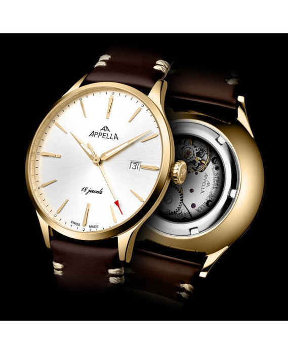Ceas Appella, L90.1213M, 41 mm, gold, capac spate cu sticlă de safir