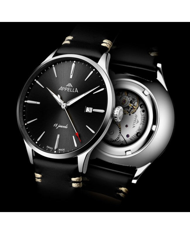 Ceas Appella, L90.5214M, 41 mm, silver, capac spate cu sticlă de safir