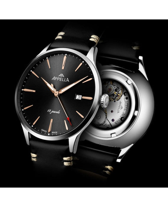 Ceas Appella, L90.52R6M, 41 mm, silver, capac spate cu sticlă de safir