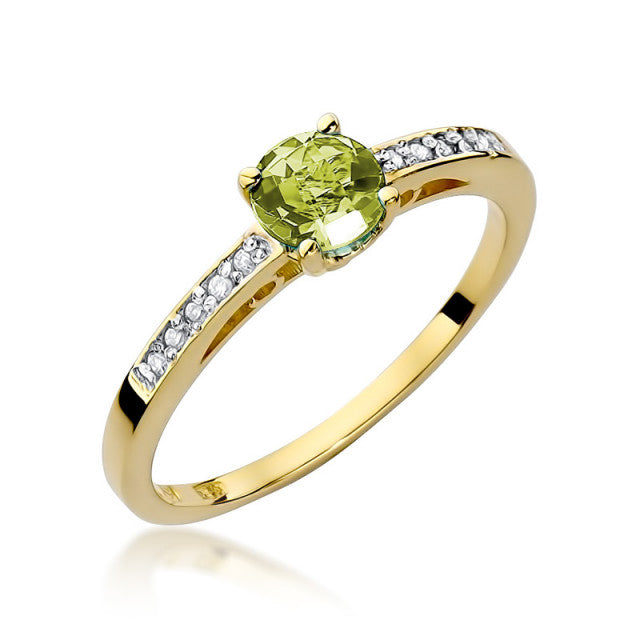Inel Aur 14K  cu Peridot 0.60 ct si Diamante Naturale laterale 0.05 ct