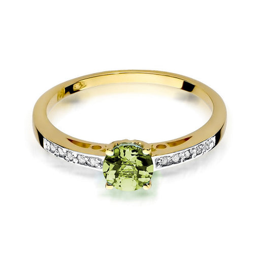 Inel Aur 14K  cu Peridot 0.60 ct si Diamante Naturale laterale 0.05 ct