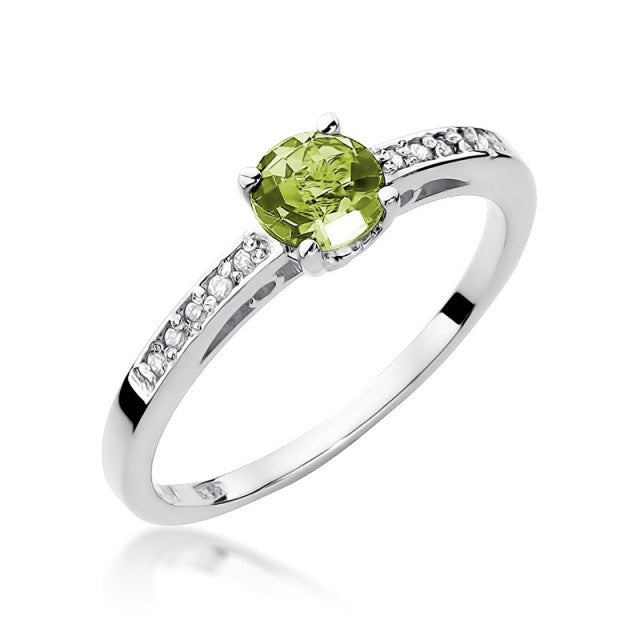 Inel Aur 14K  cu Peridot 0.60 ct si Diamante Naturale laterale 0.05 ct