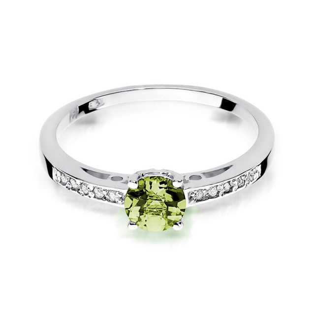 Inel Aur 14K  cu Peridot 0.60 ct si Diamante Naturale laterale 0.05 ct