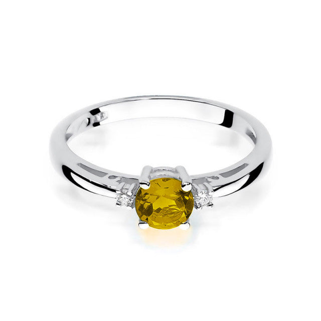 Inel Aur 14K cu Citrin 0.50 ct si Diamante Naturale 0.03 ct