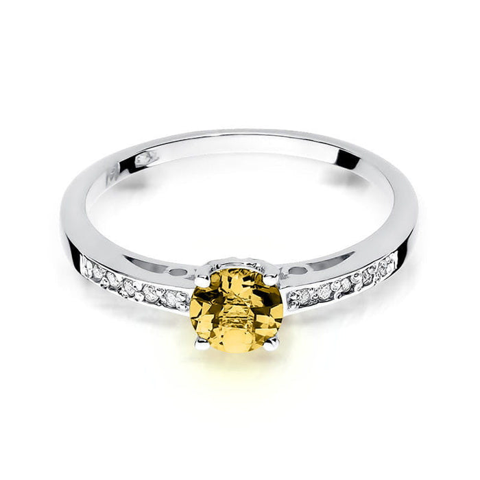 Inel Aur 14K cu Citrin 0.50 ct si Diamante Naturale 0.05 ct