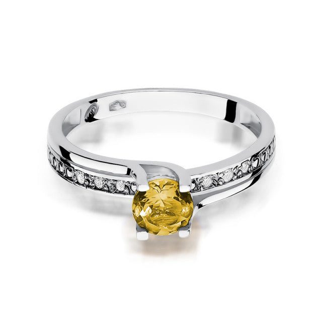 Inel Aur 14K cu Citrin 0.50 ct si Diamante Naturale 0.03 ct