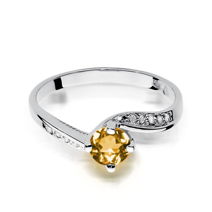 Inel Aur 14K cu Citrin 0.50 ct si Diamante Naturale 0.05 ct