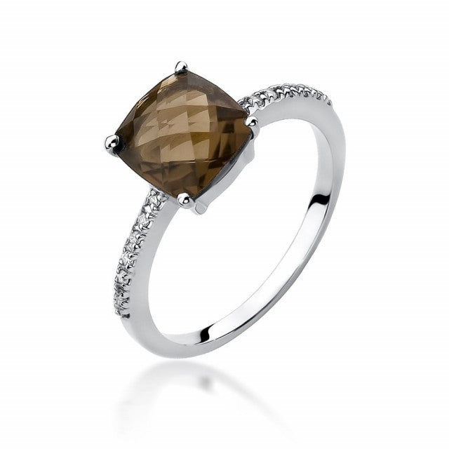 Inel Aur 14K cu Smoky Quartz 2.00 ct si Diamante Naturale 0.07 ct