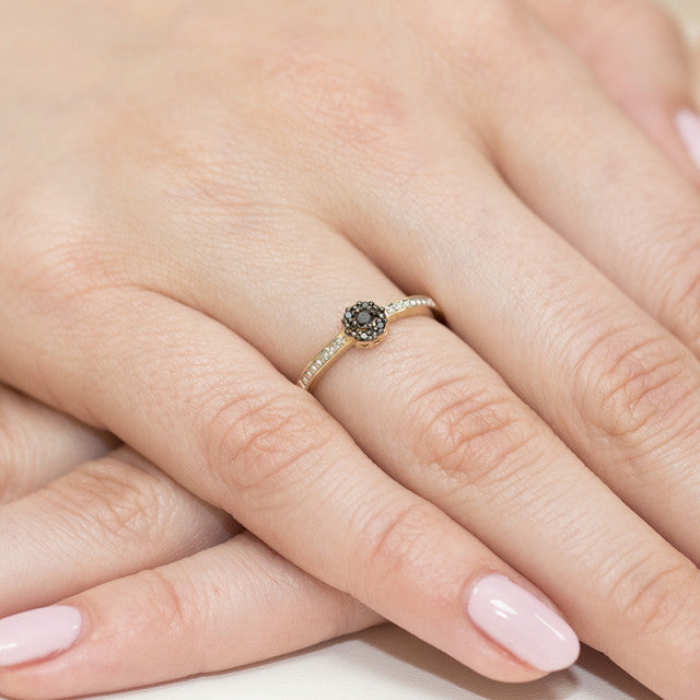 Inel Aur 14k cu Diamant Natural Negru 0.06 ct