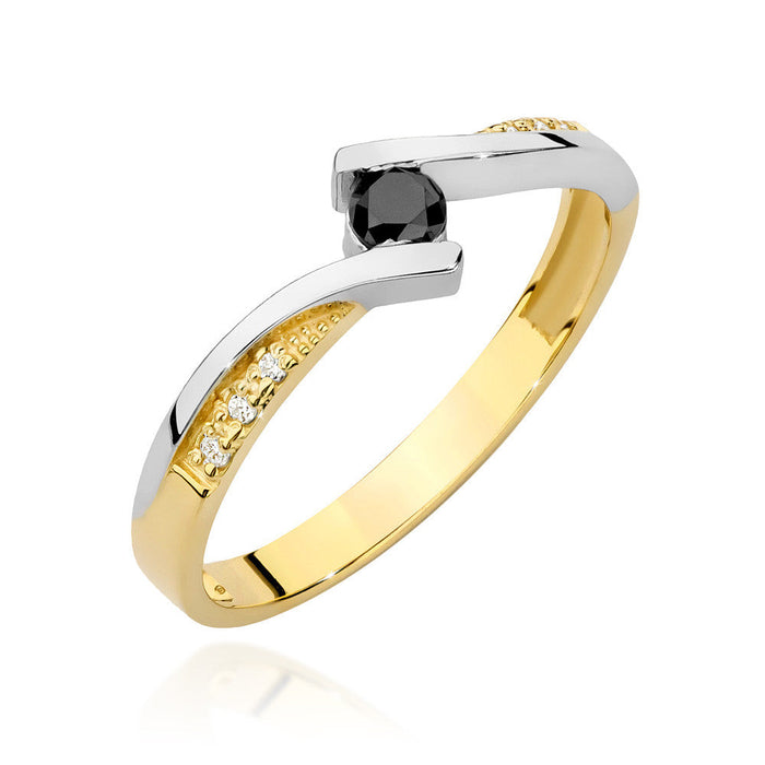 Inel Aur 14K cu Diamant Natural Negru 0.12 ct si Diamant Natural 0.03 ct