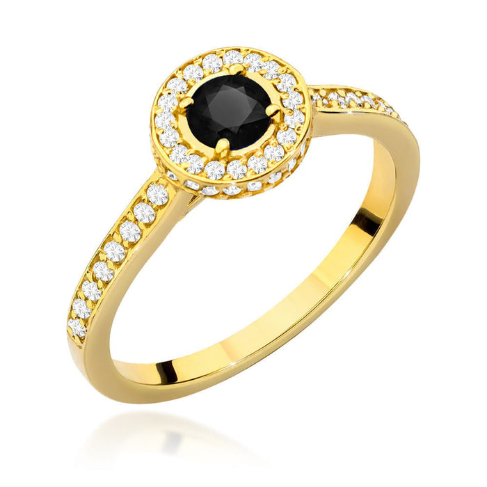 Inel Aur 14k cu Diamant Negru 0.30 ct si Diamante Naturale 0.34 ct