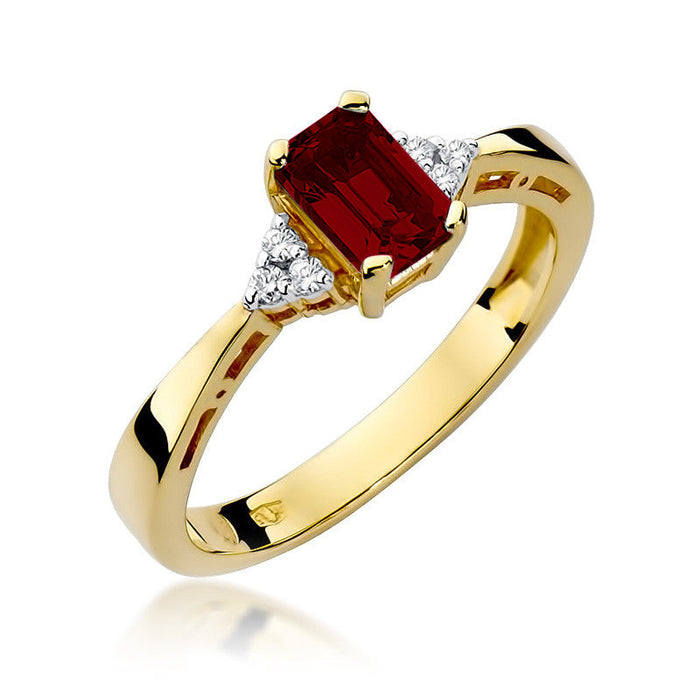 Inel Aur 14k cu Garnet 0.70 ct si Diamante Naturale 0.03 ct