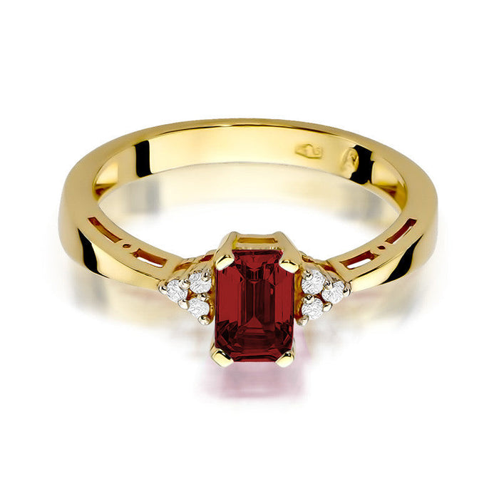 Inel Aur 14k cu Garnet 0.70 ct si Diamante Naturale 0.03 ct