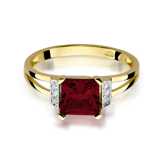 Inel Aur 14k cu Garnet 1.30 ct si Diamante Naturale 0.03 ct