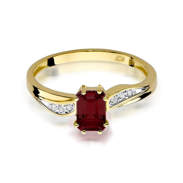 Inel Aur 14K cu Granat 0.70 ct si Diamante Naturale 0.03 ct