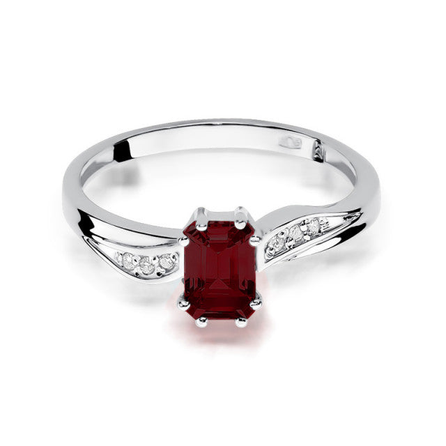 Inel Aur 14K cu Granat 0.70 ct si Diamante Naturale 0.03 ct