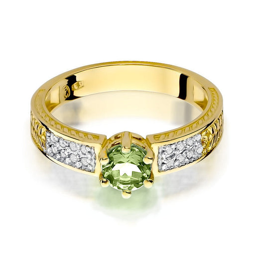Inel Aur 14K cu Peridot 0.60 ct si Diamante Naturale 0.08 ct