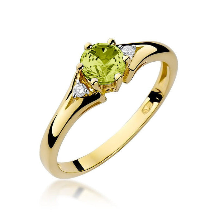 Inel Aur 14K cu Peridot 0.60 ct si Diamante Naturale Naturale 0.03 ct
