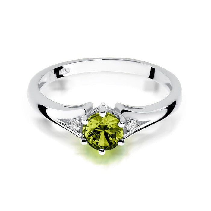 Inel Aur 14K cu Peridot 0.60 ct si Diamante Naturale Naturale 0.03 ct